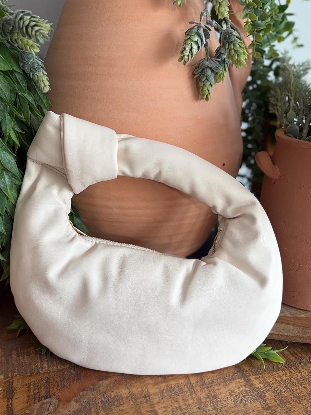 Melie Bianco Cream Soft Knot Handle Women's Shoulder Bag - Picture 7 of 7